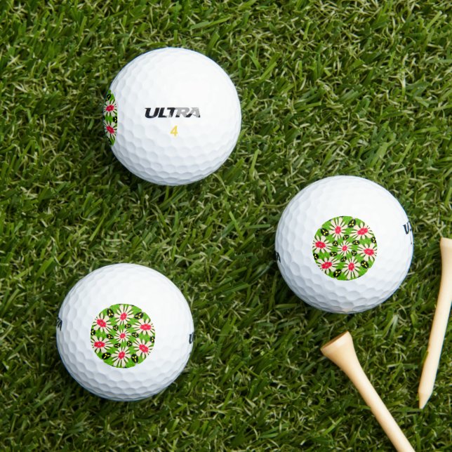 Pelotas De Golf Patrón de flores rosadas y blancas (Césped in situ)