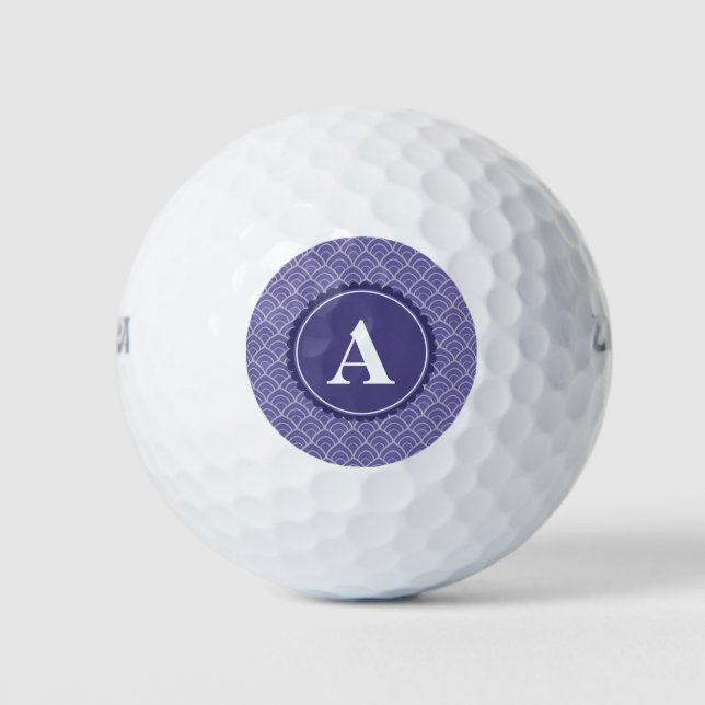 Pelotas De Golf Patrón de monograma blanco púrpura (Anverso)