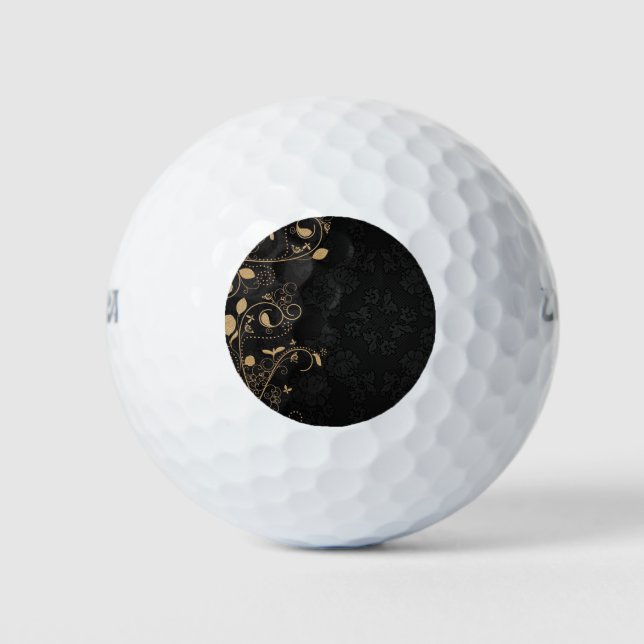Pelotas De Golf Patrón decorativo negro y dorado (Anverso)