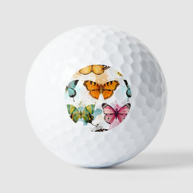 Pelotas De Golf Patrón delgado sin foco de mariposa acuarela (Anverso)