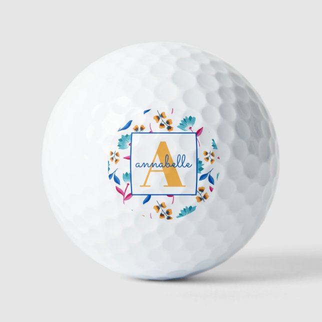 Pelotas De Golf Patrón floral de arte folclórico monogramado (Anverso)