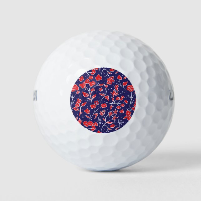 Pelotas De Golf Patrón floral rojo y azul (Anverso)