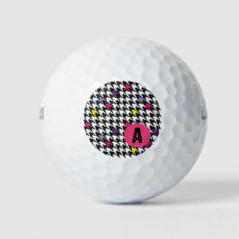 Pelotas De Golf Patrón Houndstoth moderno amarillo púrpura rosa