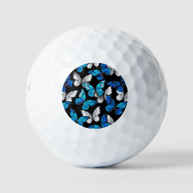 Pelotas De Golf Patrón oscuro sin foco con mariposas azules morfo (Anverso)