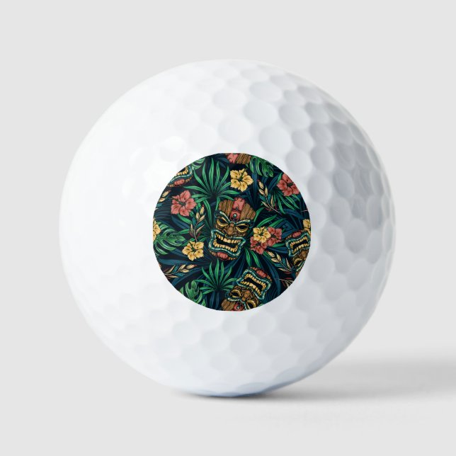 Pelotas De Golf Patrón tropical hawaiano de la máscara tiki (Anverso)