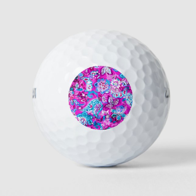 Pelotas De Golf Patrones de flores rosadas azules lindas (Anverso)