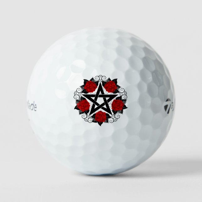 Pelotas De Golf Pentagram con rosas rojas (Anverso)