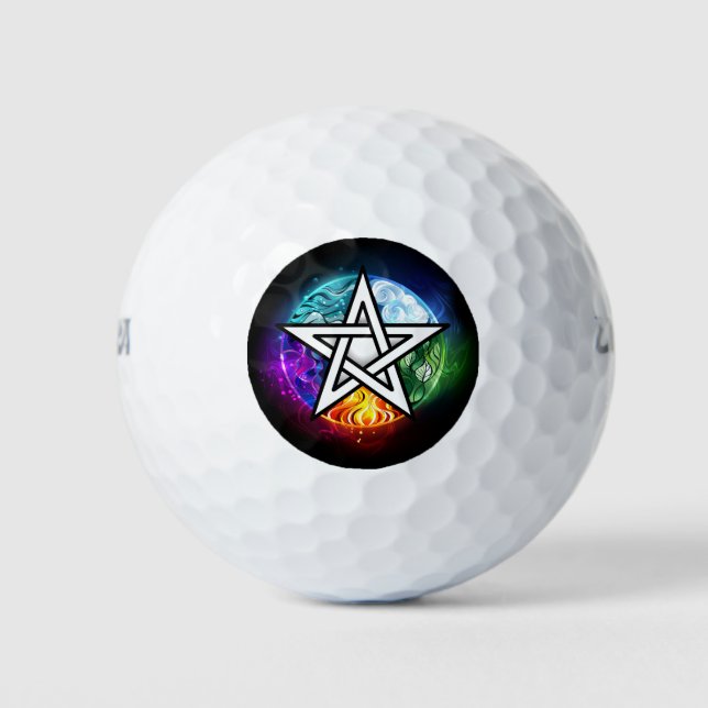 Pelotas De Golf Pentagrama de Wiccan (Anverso)