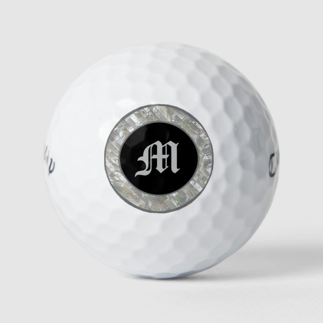 Pelotas De Golf Perla blanca y negra monogramada (Anverso)
