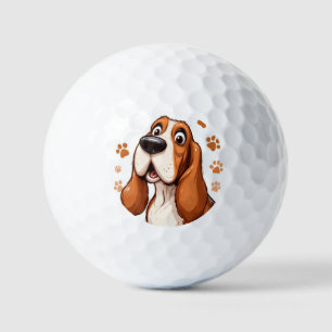 Pelotas De Golf Perro Basset Alegre con Huellas de Pata Naranjas