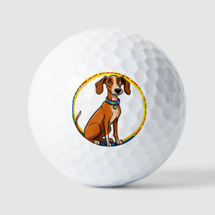 Pelotas De Golf Perro con collar colorido dentro de un círculo dec
