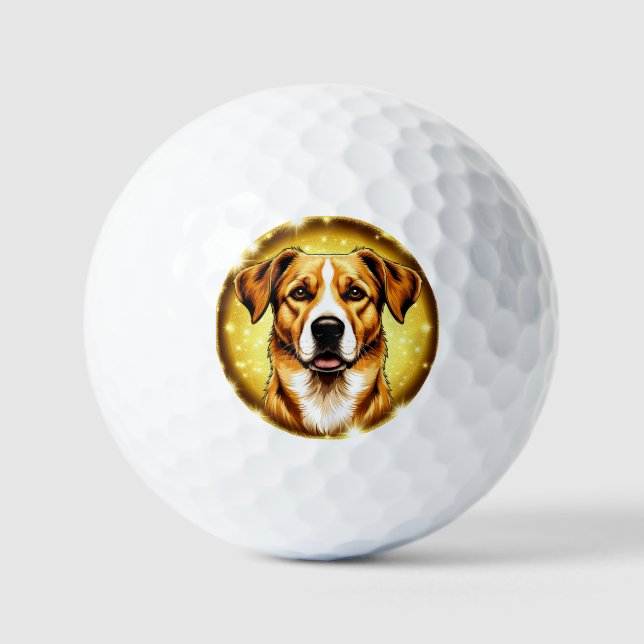 Pelotas De Golf Perro con fondo dorado (Anverso)