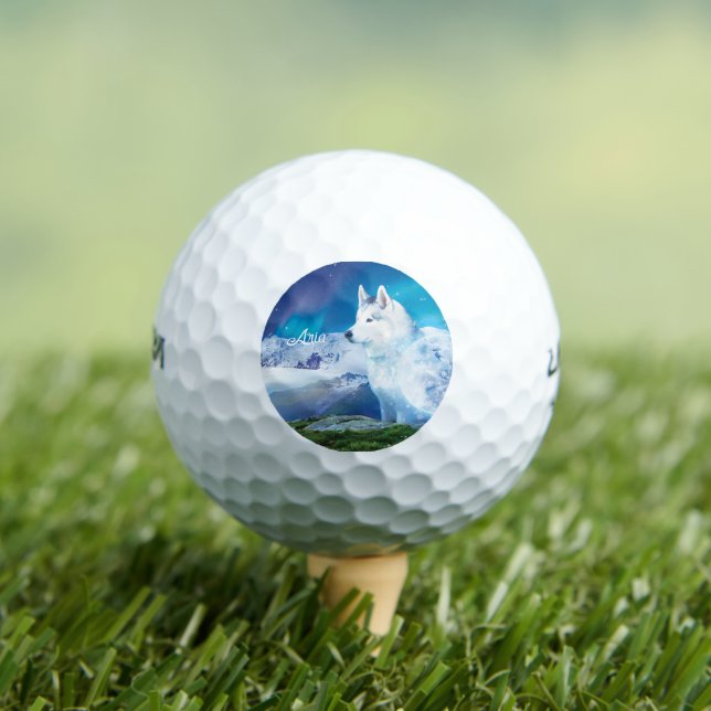 Pelotas De Golf Perro Husky personalizado con montañas (Camiseta in situ)