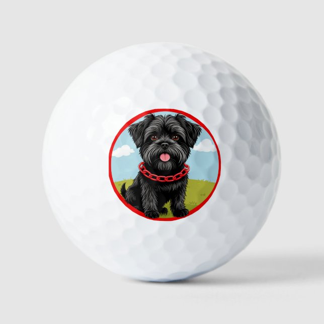 Pelotas De Golf Perro negro lindo con collar rojo en estilo de dib (Anverso)