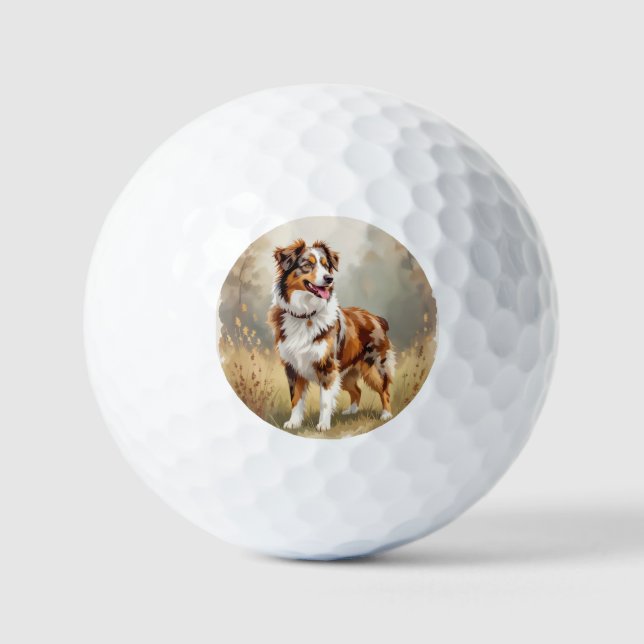 Pelotas De Golf Perro Pastor Australiano Merle Rojo Aussie (Anverso)