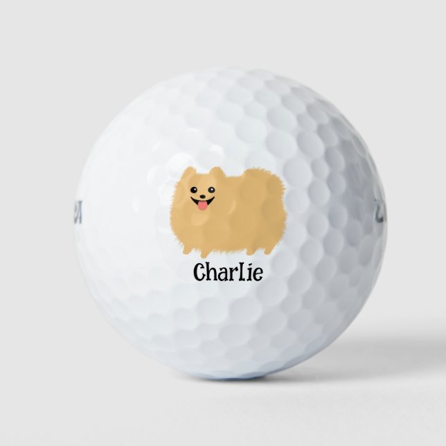 Pelotas De Golf Perro tierno de Pomerania esponjoso con nombre per (Anverso)