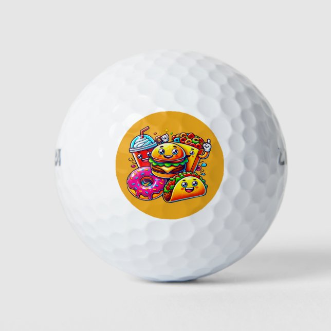 Pelotas De Golf Personajes de la comida rápida feliz para (Anverso)