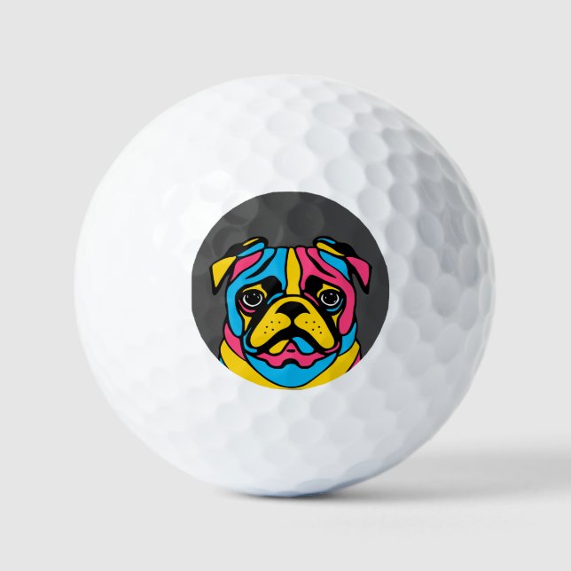 Pelotas De Golf personalizable 3 tono pug (Anverso)
