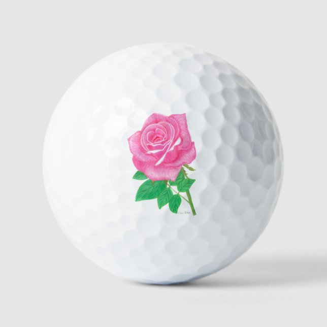 Pelotas de Golf Personalizables con Rosa Rosa (Anverso)