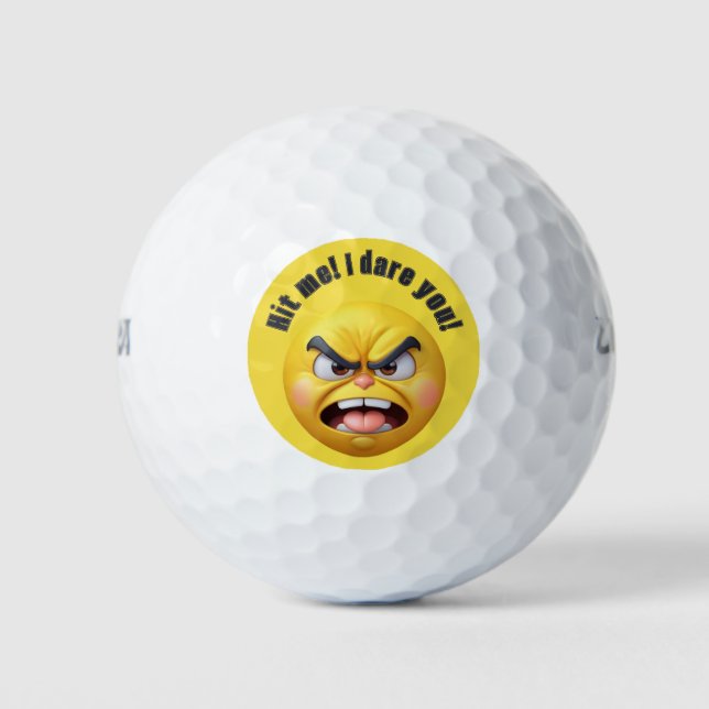 Pelotas De Golf Personalización de la Emoji 3D amarilla enojada (Anverso)