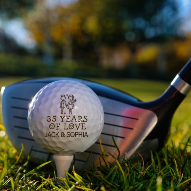 Pelotas De Golf Personalizado 35º Aniversario Boda Nombre de parej (modern wedding anniversary couple gifts with name)