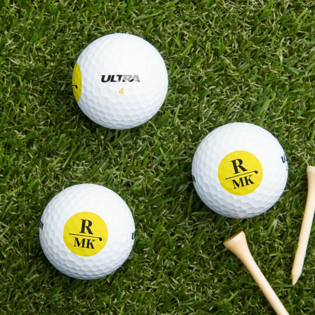 Pelotas De Golf Personalizado 3 letras iniciales Monograma amarill (Césped in situ)