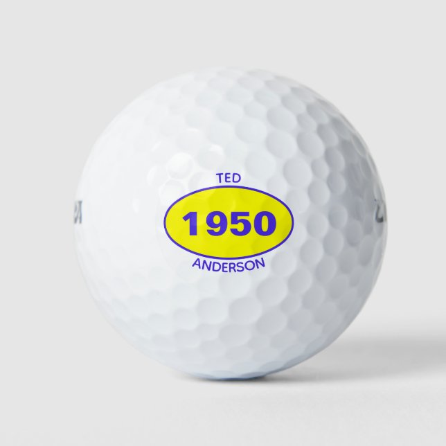 Pelotas De Golf Personalizado amarillo de 1950 editable 70º cumple (Anverso)