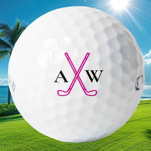 Pelotas De Golf Personalizado crea su propio monograma inicial ros (Chic women’s golf ball with custom monogram initials and stylish pink golf theme logo)