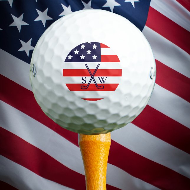 Pelotas De Golf Personalizado Crea tu propio FLAG Monogrammed Golf (Golf Themed USA Flag - Patriotic Red,White,Blue for golf players who love to play golf. )