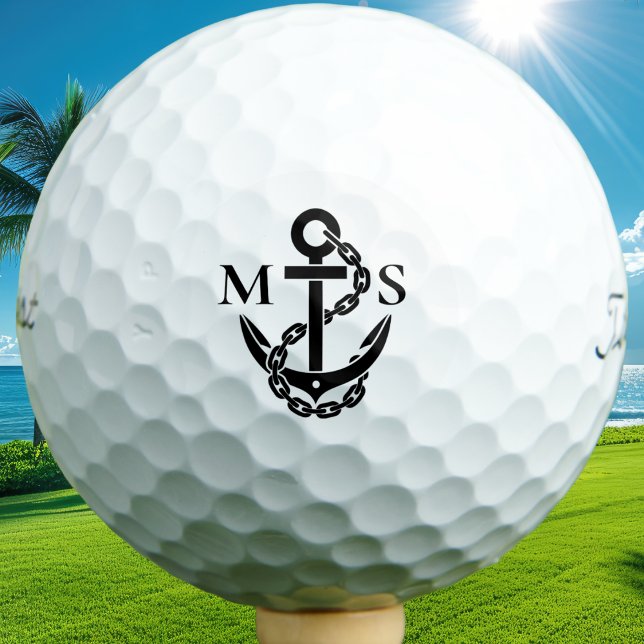 Pelotas De Golf Personalizado Crear Su Propio Anclaje Náutico Mono (Custom nautical anchor monogram with personalized initials in a stylish logo-inspired design.)