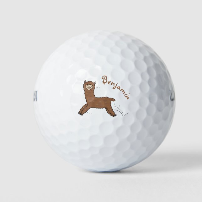 Pelotas De Golf Personalizado de alpaca marrón feliz (Anverso)