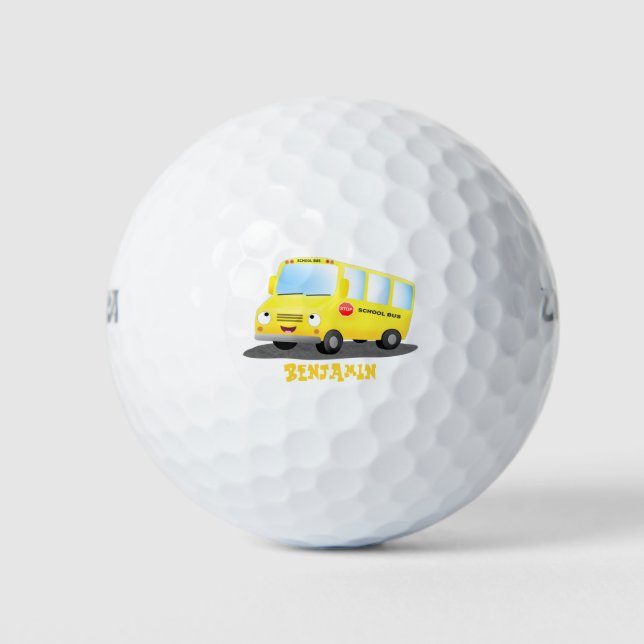 Pelotas De Golf Personalizado de autobús escolar alegre y amarillo (Anverso)