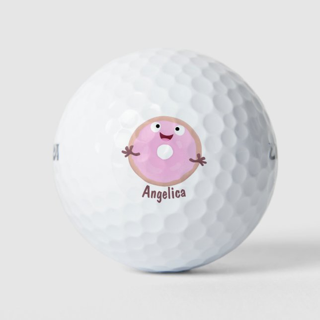 Pelotas De Golf Personalizado de donut rosa alegre y brillante (Anverso)