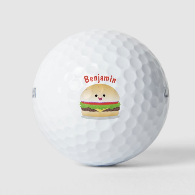 Pelotas De Golf Personalizado de hamburguesa kawaii feliz (Anverso)
