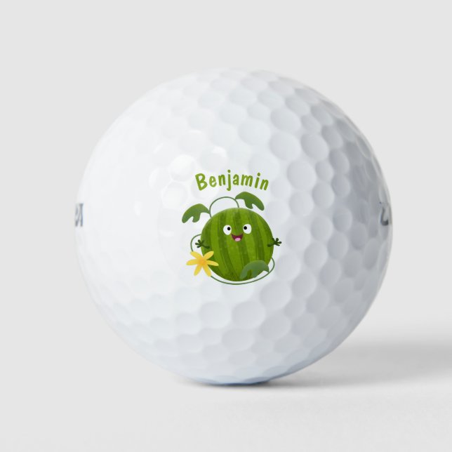 Pelotas De Golf Personalizado de la sandía sonriente alegre (Anverso)