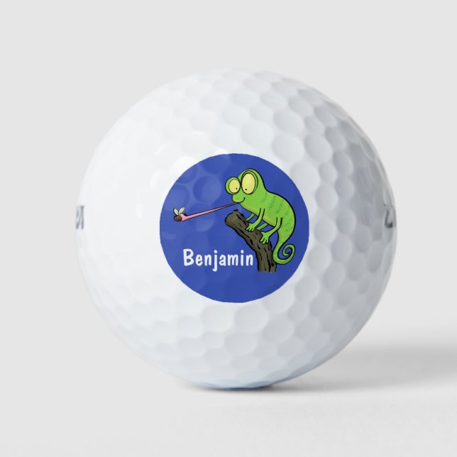 Pelotas De Golf Personalizado de lagarto de camaleón verde lindo (Anverso)