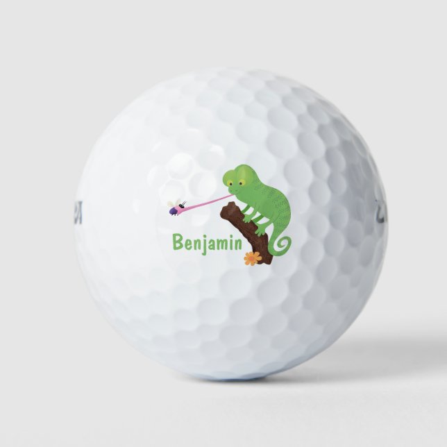 Pelotas De Golf Personalizado de lagarto de camaleón verde lindo (Anverso)