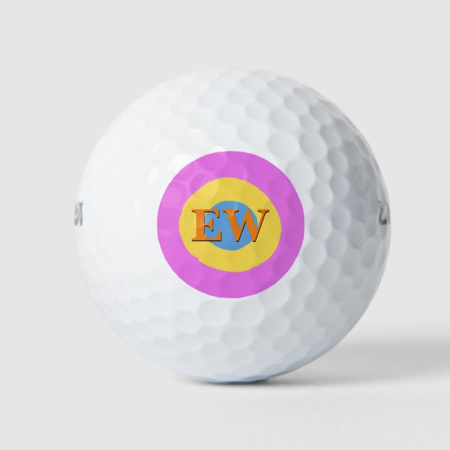 Pelotas De Golf Personalizado de monograma azul amarillo claro ros (Anverso)