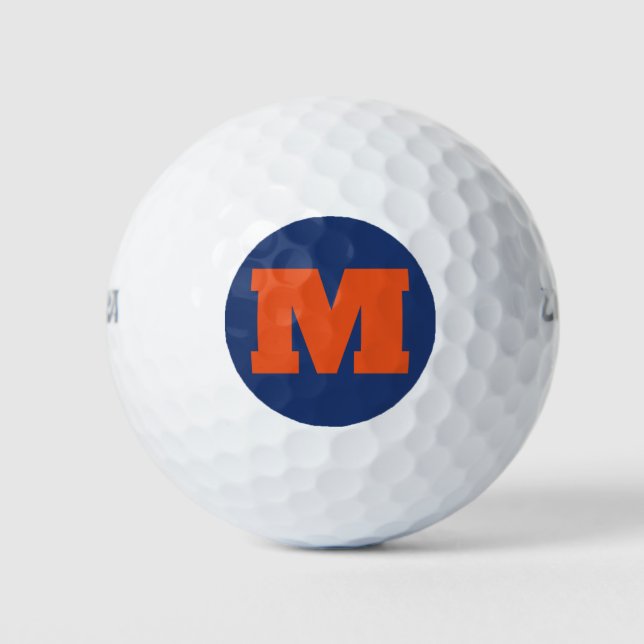 Pelotas De Golf Personalizado de Monograma Golf Naranja inicial y  (Anverso)