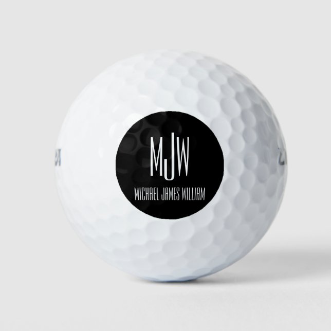Pelotas De Golf Personalizado de nombres de monograma moderno blan (Anverso)