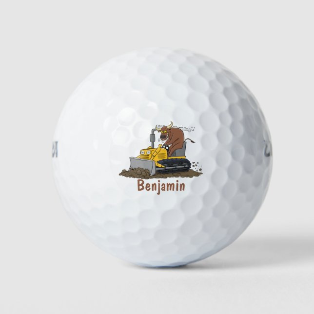 Pelotas De Golf Personalizado del bulldozer cómico que conduce un  (Anverso)