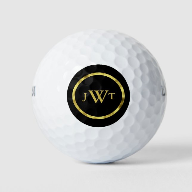 Pelotas De Golf Personalizado Faux Gold Border y Monograma (Anverso)