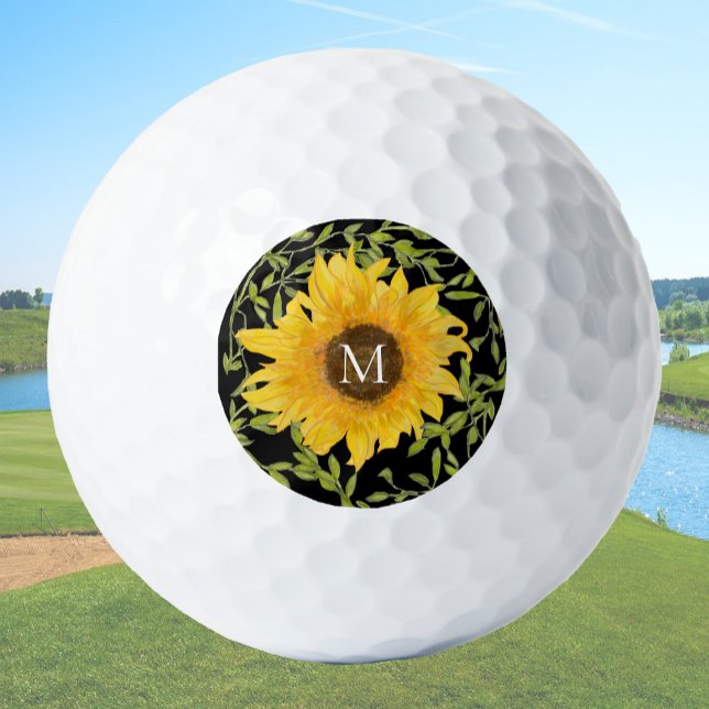 Pelotas De Golf Personalizado floral de girasol amarillo en monogr (Subido por el creador)