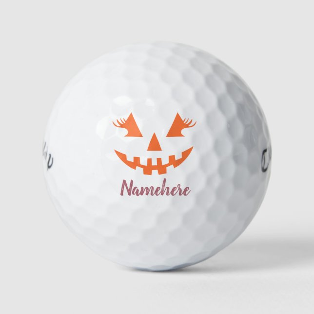 Pelotas De Golf Personalizado Girly Jack O Lantern Pumpkin Hallowe (Anverso)