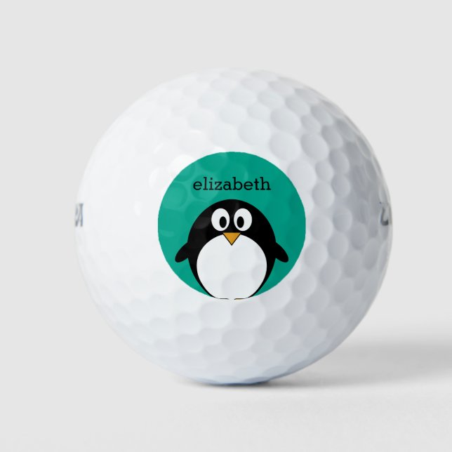 Pelotas De Golf personalizado lindo pingüino esmeralda y negro (Anverso)