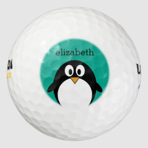 Pelotas De Golf personalizado lindo pingüino esmeralda y negro
