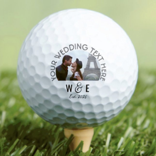 Pelotas De Golf Personalizado Moderno Deco Textos Ball Boda de gol (Custom Monogram Photo Modern Art Deco Text Golf Ball Wedding Favors)