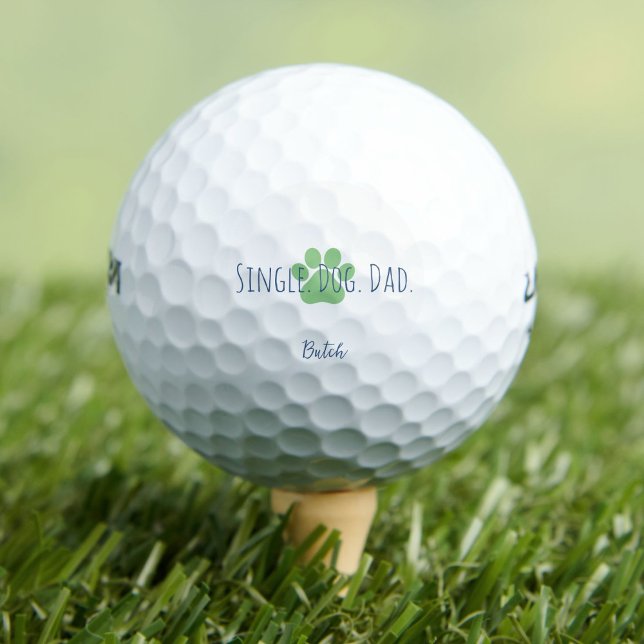 Pelotas De Golf Personalizado moderno papá perro verde (Single Dog Dad golf ball with green paw. Personalize it. These golf balls are perfect dog dads!)