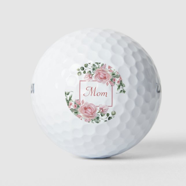 Pelotas De Golf Personalizado Mom Pink Roses Floral (Anverso)
