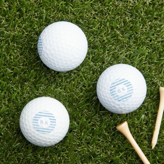 Pelotas De Golf Personalizado Monograma Blue Striped Golf Balls (Césped in situ)